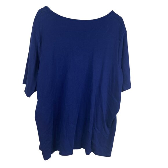 Quacker Factory Top Plus Size 3X Rhinestones Studs Embroidered Flower Blue Shirt - Picture 2 of 9